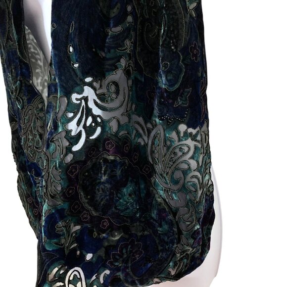 DANA HERBERT Silk-Blend Velvet Burnout Floral Scarf Boho Made In Portland, OR - Picture 1 of 5